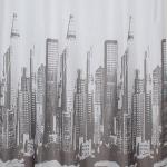 Штора с рисунком, НЕБОСКРЁБЫ, в ванную комнату, без колец, полиэстэр