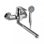 Смеситель для ванны с длинным, плоским изливом, шаровый, с дивертором м/к на корпусе, цвет ХРОМ.