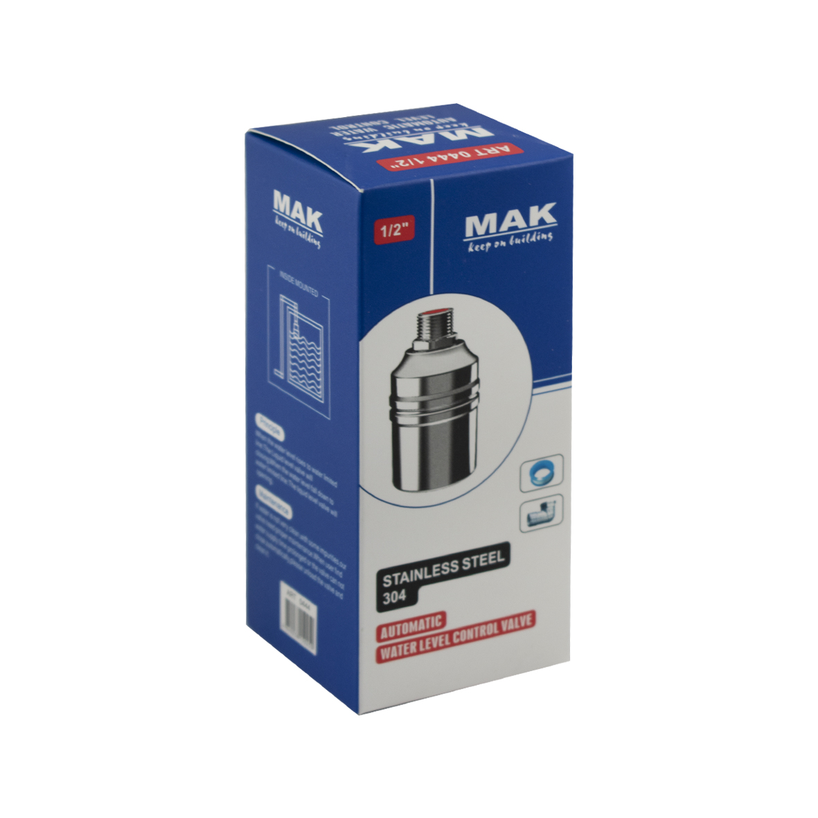 MAK - Поплавок - клапан для бочка и ёмкостей 1/2" из нержавеющей стали, боковое подключение