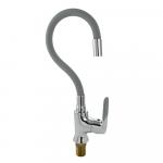 Смеситель для кухни с гибким изливом, шаровый, СЕРЫЙ излив, корпус ХРОМ.