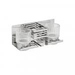 Полочка с двумя стеклянными стаканами и подставкой для зубных щёток, настенное крепление, из нержавеющей стали, цвет ХРОМ.